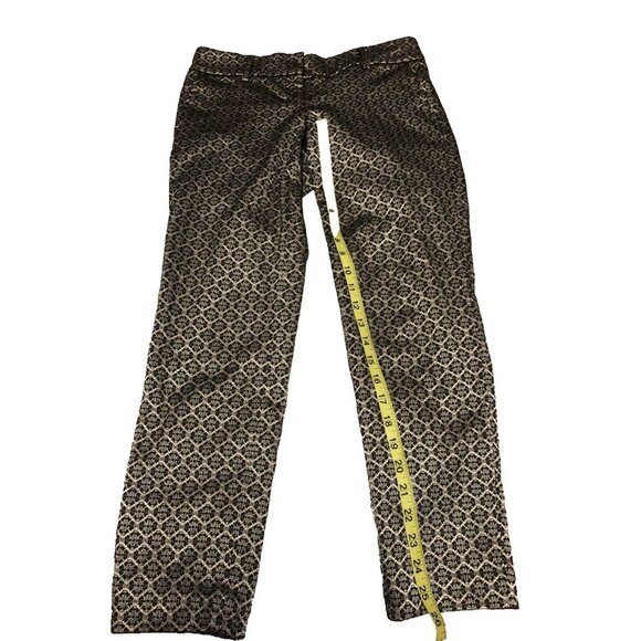 Ann Taylor curvy Cotton Blend Gold Metallic Black Ankle Pants jacquard Sz 0 ~ Y1 - Picture 3 of 4